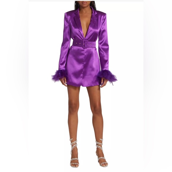 Bronx And Banco Feather Cuffed Purple Blazer Dress - Picture 3 of 16